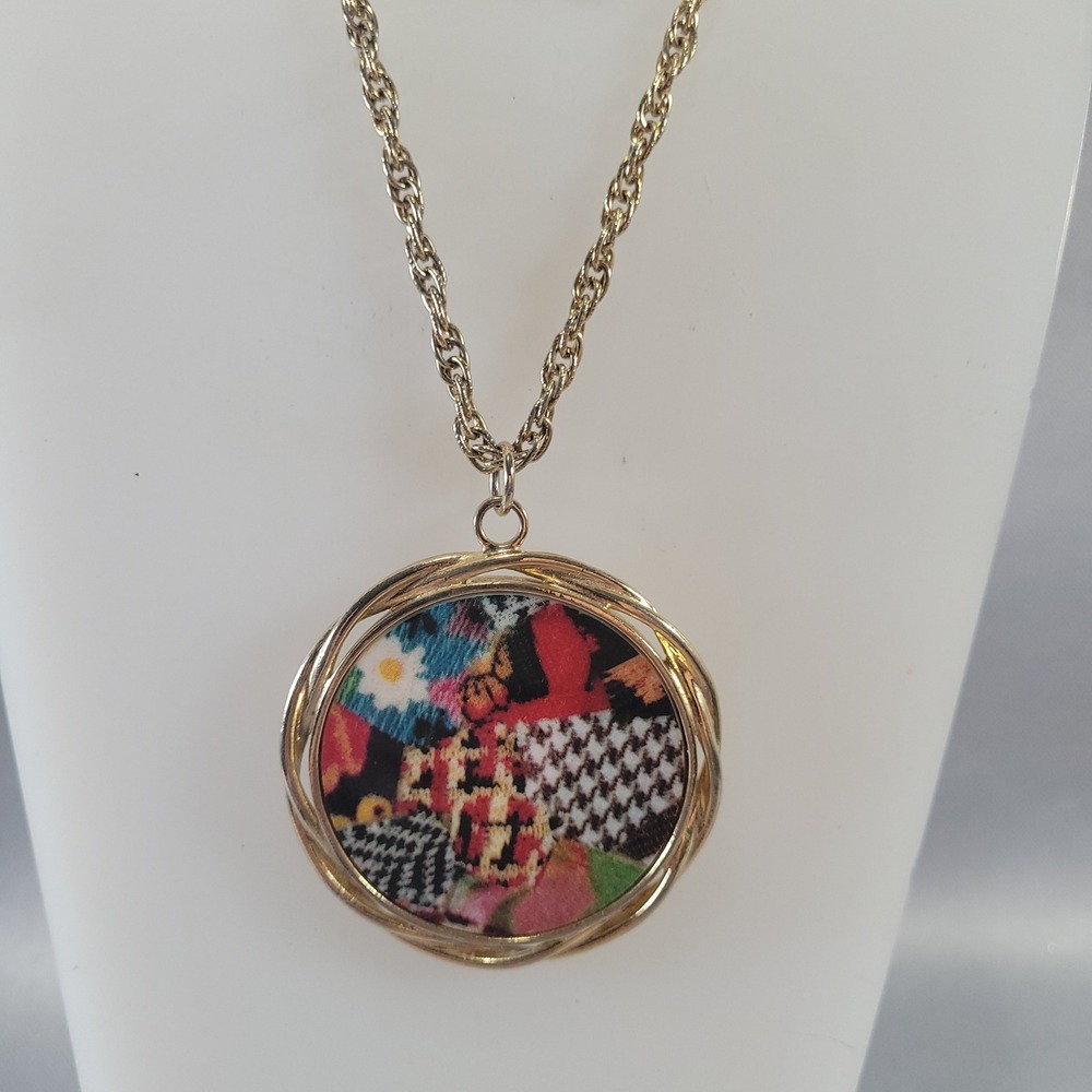Sarah Coventry‎ Turn About Reversible Necklace Gold Tone Patchwork Clouds 1975